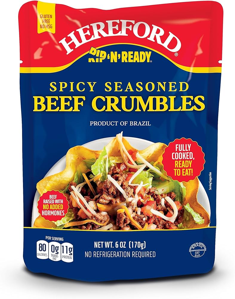 Spicy Seasoned Beef Crumbles-Fully Cooked ( No Refrigeration Required)