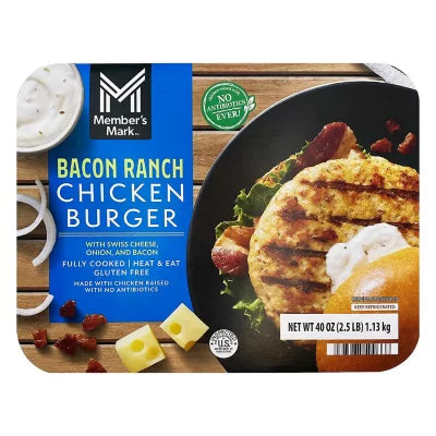 Bacon Ranch Chicken Burgers w/ Swiss Cheese, Onion, and Bacon
