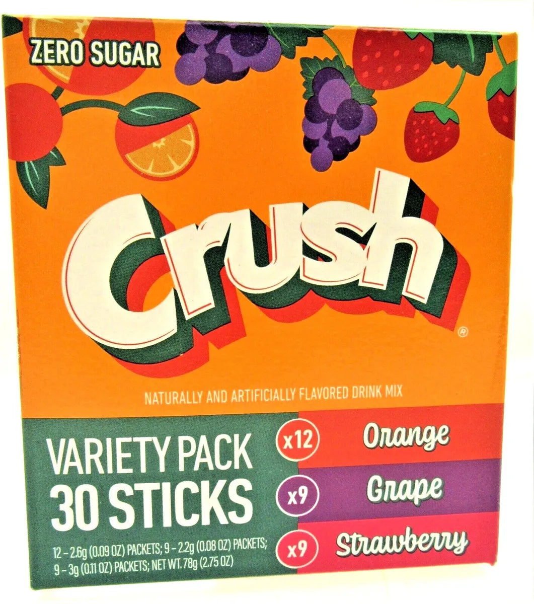 Crush Sugar Free Grape Orange Strawberry On the Go Drink Mix Variety Pack 30ct.