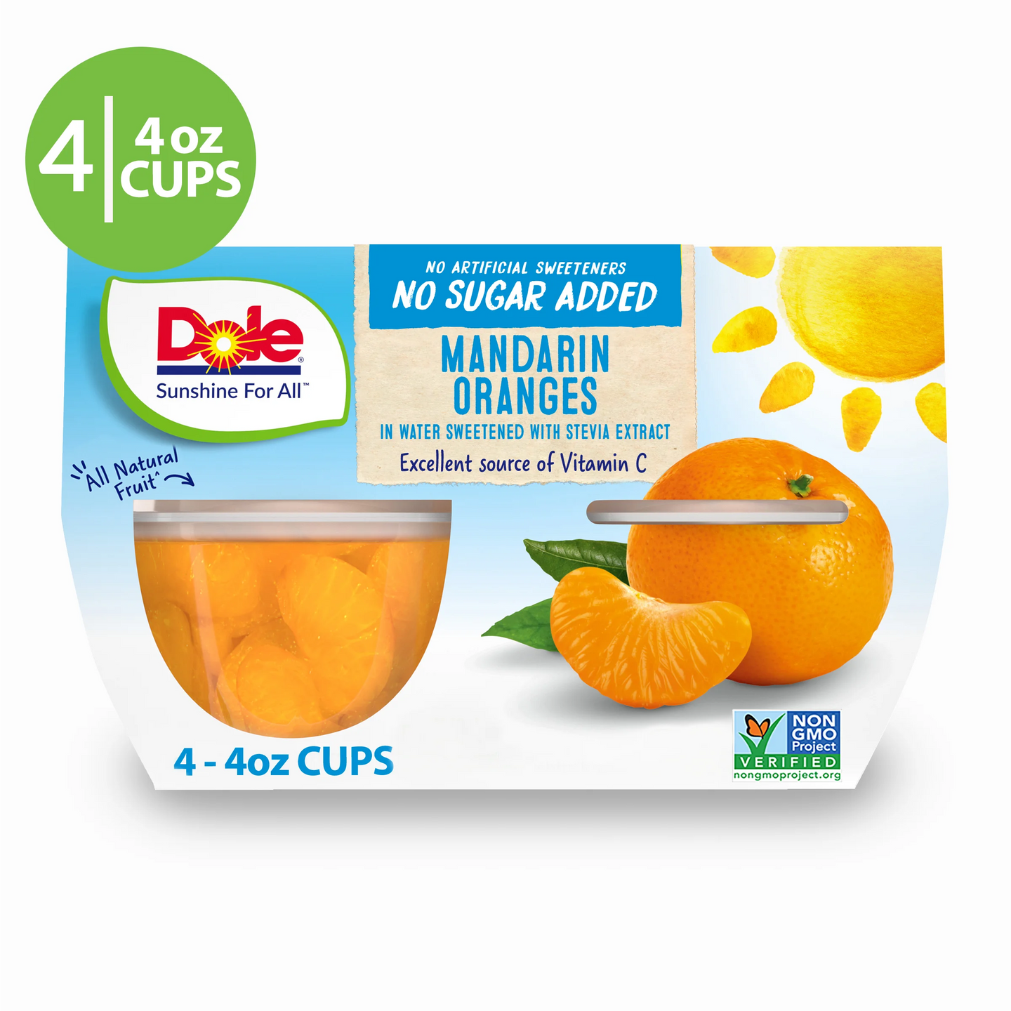 Dole Mandarin Oranges No Sugar Added Cups - 4-4 Oz