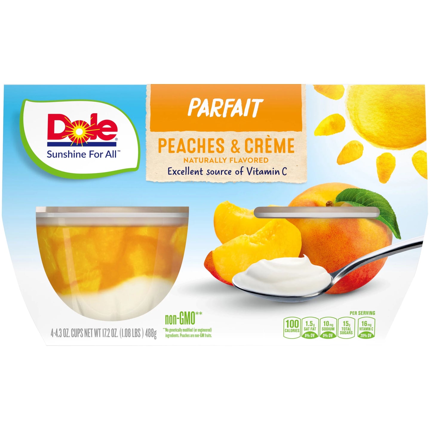 Dole Peaches and Cream Parfait Cups, 4 - 4.3 oz cups