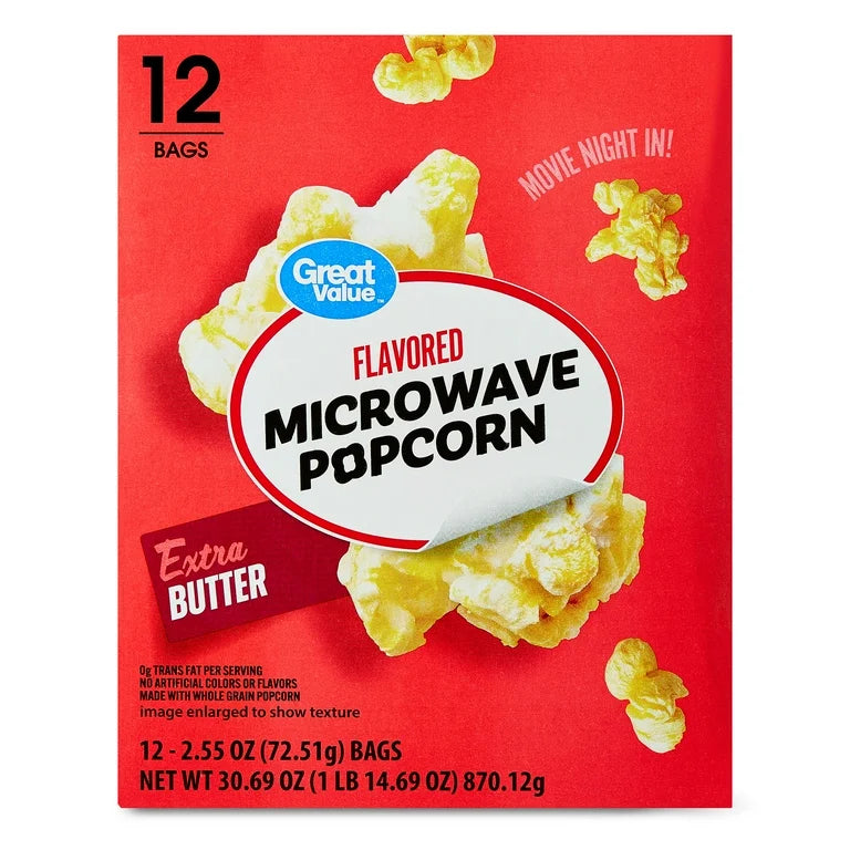 Great Value Extra Butter Flavored Microwave Popcorn 12ct./$0.73 each
