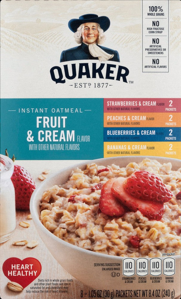 Quacker Fruit and Cream Instant Oatmeal Variety 8pk (Great Value Buy)