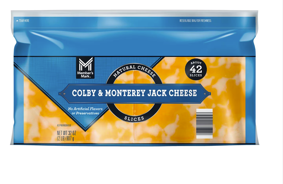 Colby & Monterey Jack Cheese Slices, 2 lbs.  (about 42 slices)