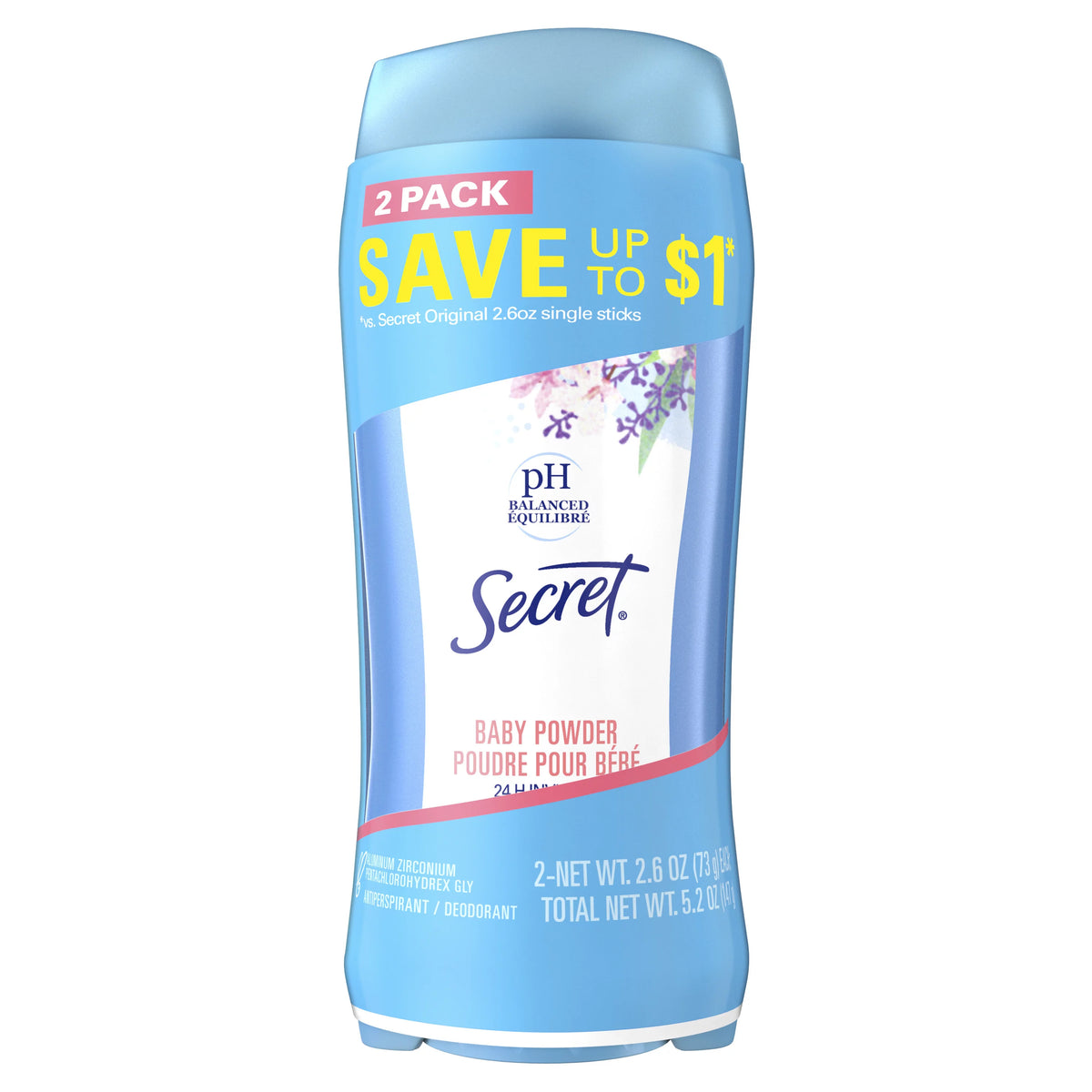 Secret Invisible Solid Antiperspirant Deodorant Powder Fresh, 2.6oz, 2-Pack