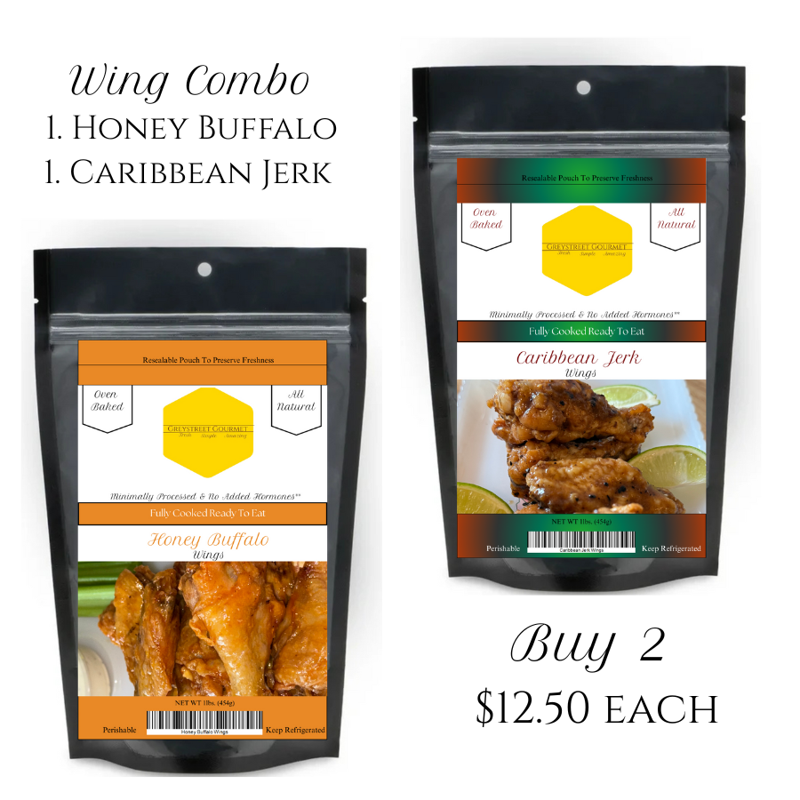2 pk. Wing Combo Honey Buffalo and Caribbean Jerk