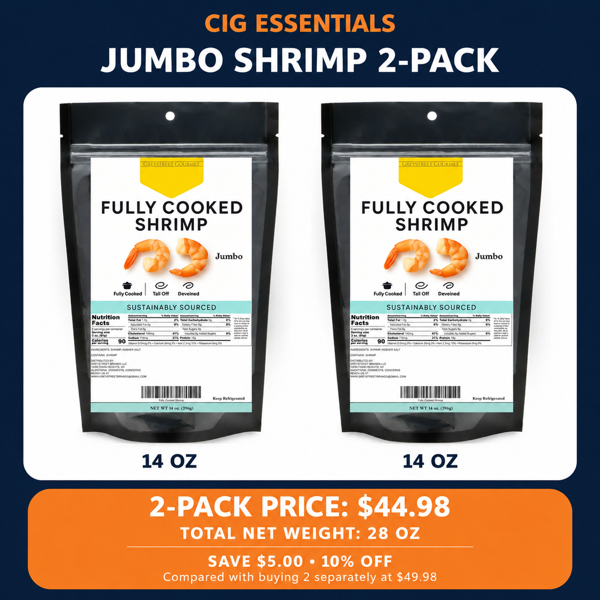 CIG Essentials Jumbo Shrimp 2-Pack with two separate 14 oz packages