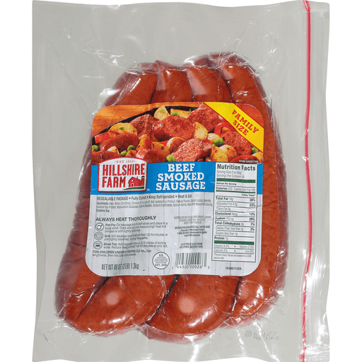 Hillshire Farms Beef Smoked Sausage (Resealable Family Size Pack) 3 Full Pounds