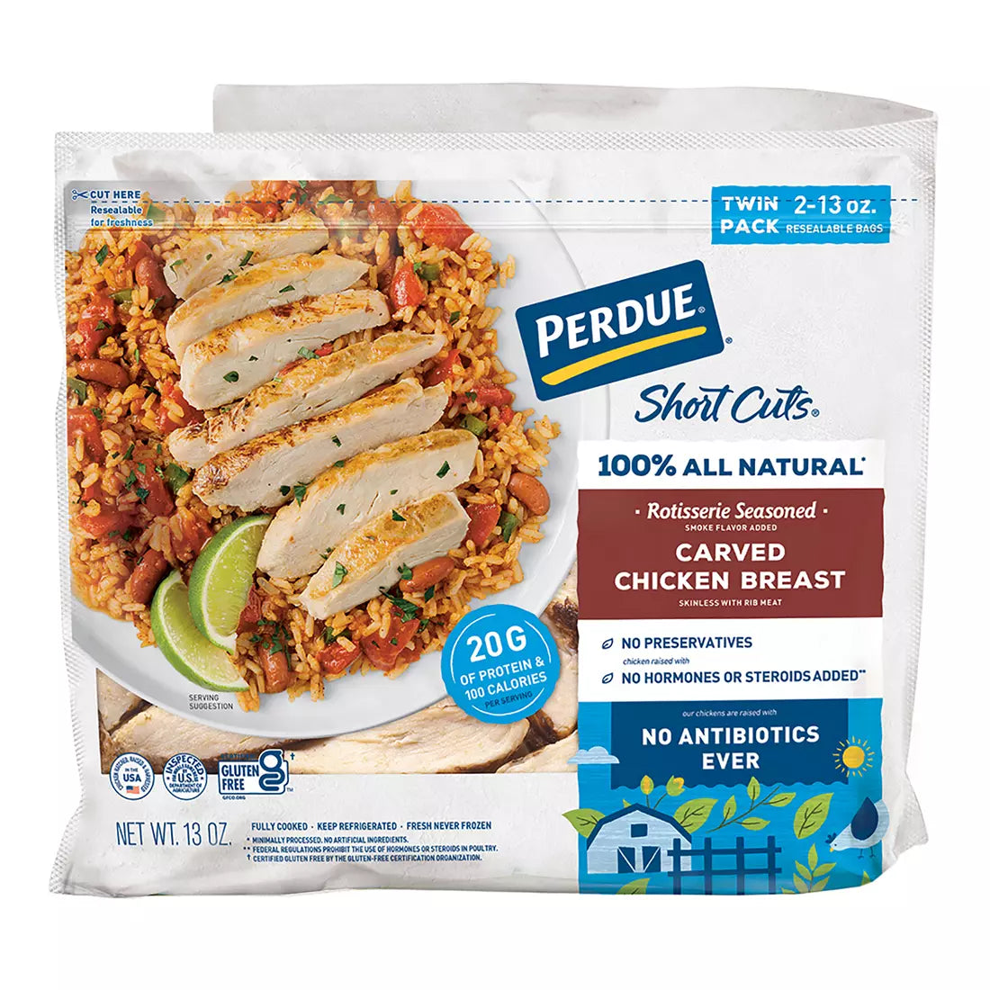 Perdue Short Cuts Carved Chicken Breast (2 Pack Family Size) (Resealable Bags)