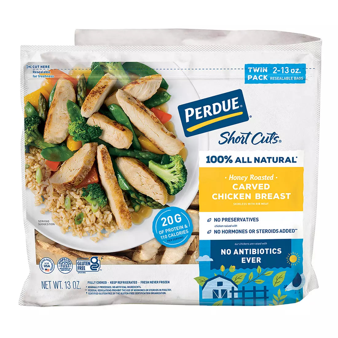 Perdue Short Cuts Carved Chicken Breast (Honey Roasted) (2 Family Size Resealable Bags)