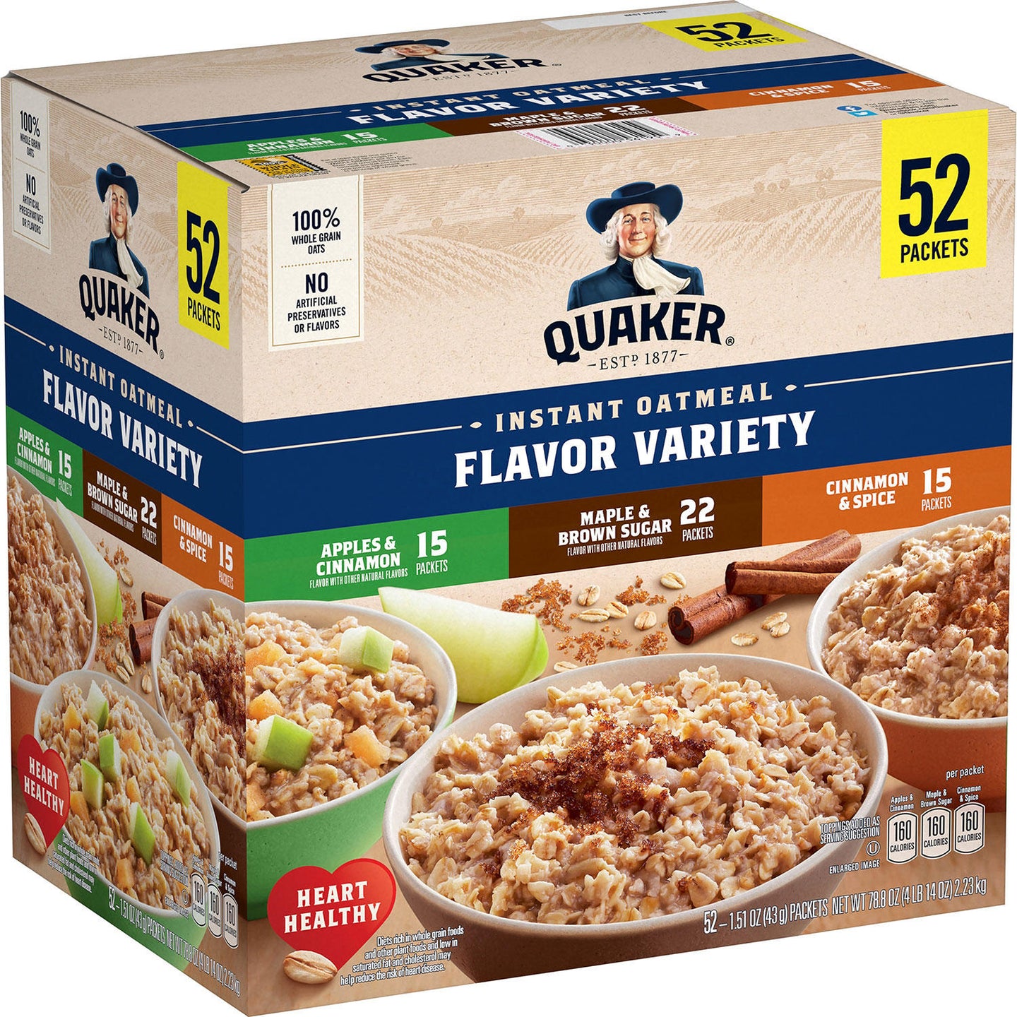 Quacker Instant Oatmeal Variety Pack 52ct/$0.48 each (Great Value Buy)