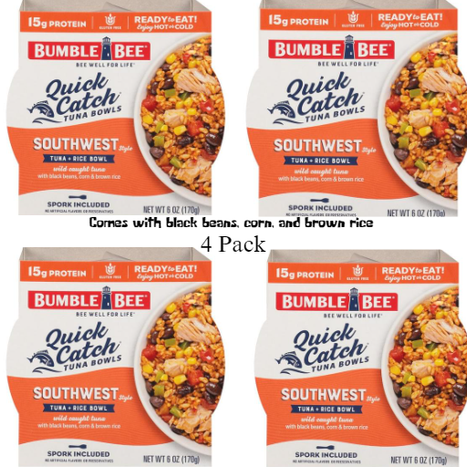 Southwest Style Tuna & Brown Rice Bowls 4 Complete Meals (Great Value Buy)